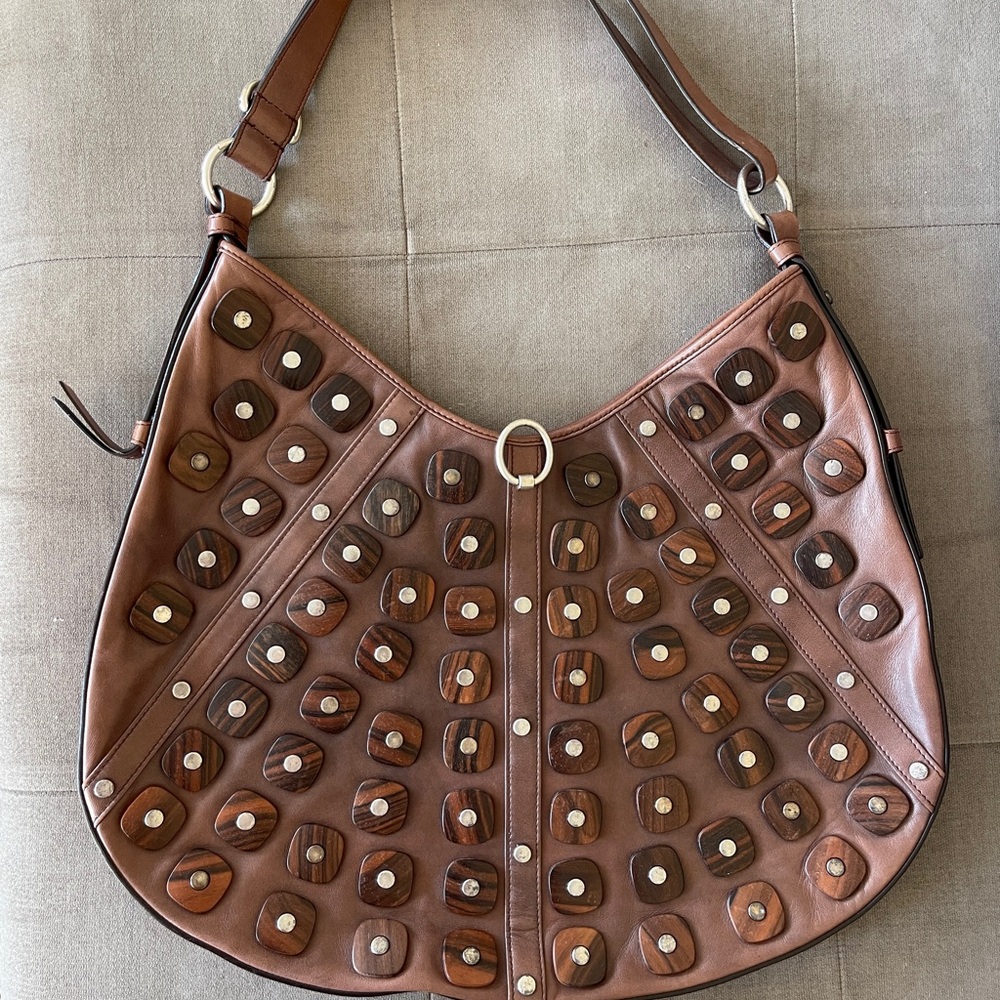 Yves Saint Laurent Brown Studded Hobo Bag